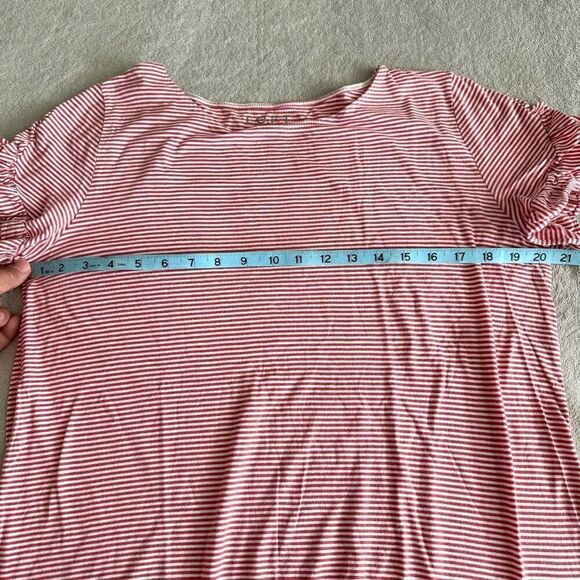 Ann Taylor Loft Red and White Striped Cotton Ruffle Sleeve T-Shirt - Picture 8 of 9